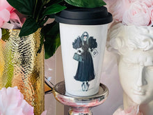 Load image into Gallery viewer, CERAMIC TRAVEL MUG,personalized mug, with silicon lid ,mug eco-friendly microwaves dishwasher free,travel mug,travel mug gift fashion mug
